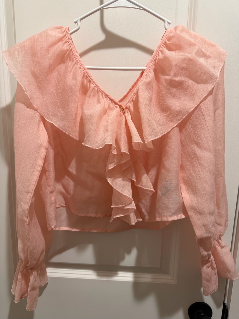 Peach Ruffle V-Neck Long Sleeve Blouse - Picture 3 of 12